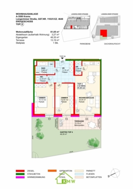Aussichtslage Top 4: traumhafte 3 Zimmer Eigentumswohnung mit Terrasse und Garten - Grundriss (3486)