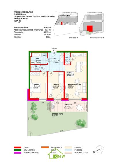 Weingartenblick Top 4: traumhafte 3 Zimmer Eigentumswohnung mit Terrasse und Garten - Grundriss (11192)