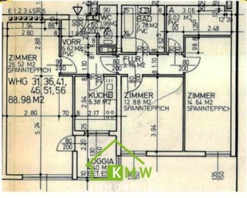 gepflegte, helle 3 Zimmer Wohnung mit Loggia - Grundriss (2990)