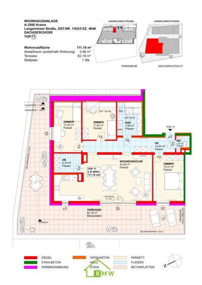 Aussichtslage Top 11: Weingartenblick – Luxuriöse 4 Zimmer Dachgeschosswohnung mit herrlicher Terrasse - Grundriss (11258)