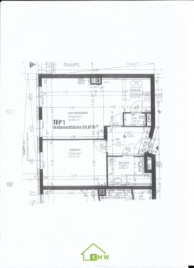 ZENTRUM: Moderne 2-Zimmer-Wohnung in Krems mit Garage - Grundriss (7087)