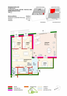 Aussichtslage Top 1: Ideal für Familien – komfortable 4 Zimmer Eigentumswohnung mit ca. 52m² Terrasse - Grundriss (3462)