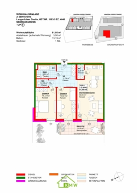 Aussichtslage Top 8: Weingartenblick – 3 Zimmer Eigentumswohnung mit Terrasse - Grundriss (3524)