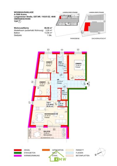 Aussichtslage Top 7: Fernblick – 4 Zimmer Eigentumswohnung mit Terrasse - Grundriss (11219)