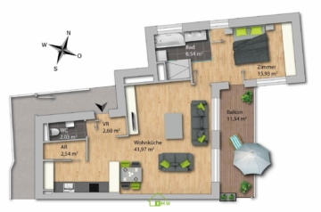 NEUBAU in zentraler Lage: Exklusive 2-Zimmer-Wohnung TOP4 - Grundriss (5116)