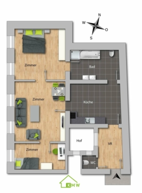 Generalsanierte Altbauwohnung in ruhiger Lage – Top 2 - Grundriss (3028)