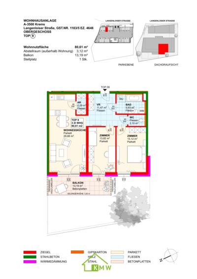 Aussichtslage Top 9: Fernblick – 3 Zimmer Eigentumswohnung mit Terrasse - Grundriss (11241)